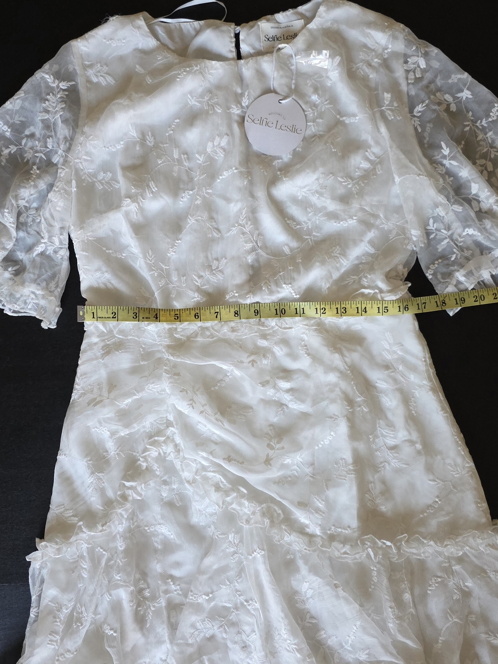 Selfie Leslie White Embroidered Organza Mini Dress Bridal Cottagecore Ruffle - Picture 4 of 8